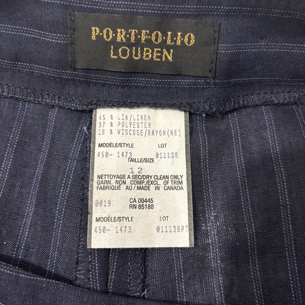 Portfolio Louben Size 12 Navy Blue Pinstripe Dress Pants Career Office Trousers - Picture 9 of 15